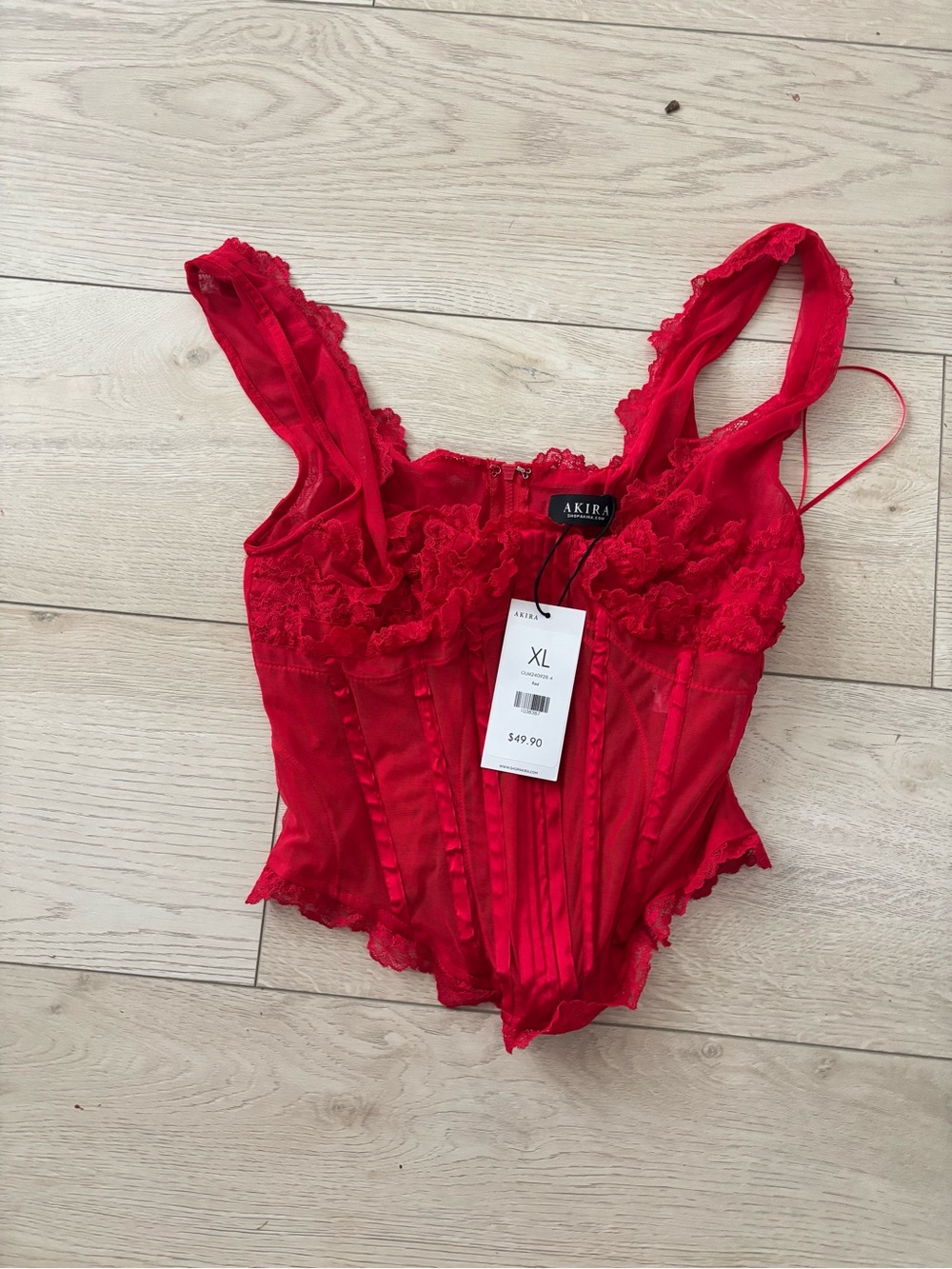 AKIRA Red Lace Trim Corset Bodysuit